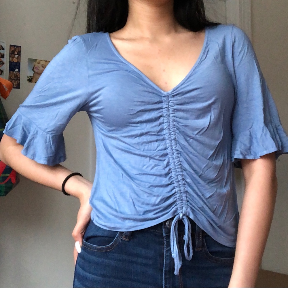 Blue drawstring shirt